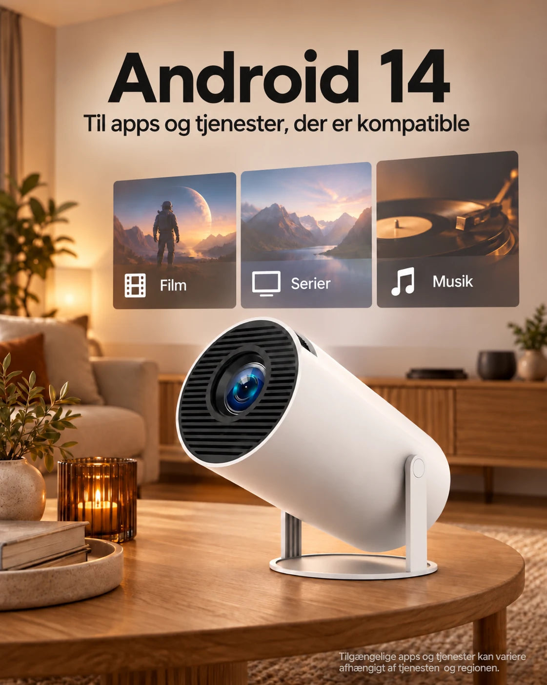 ProjektorLand Luma Compact mini-projektor – 200 ANSI lumen, oprindelig HD 720p, Android 14, Wi-Fi 6 og 5 W højtalere