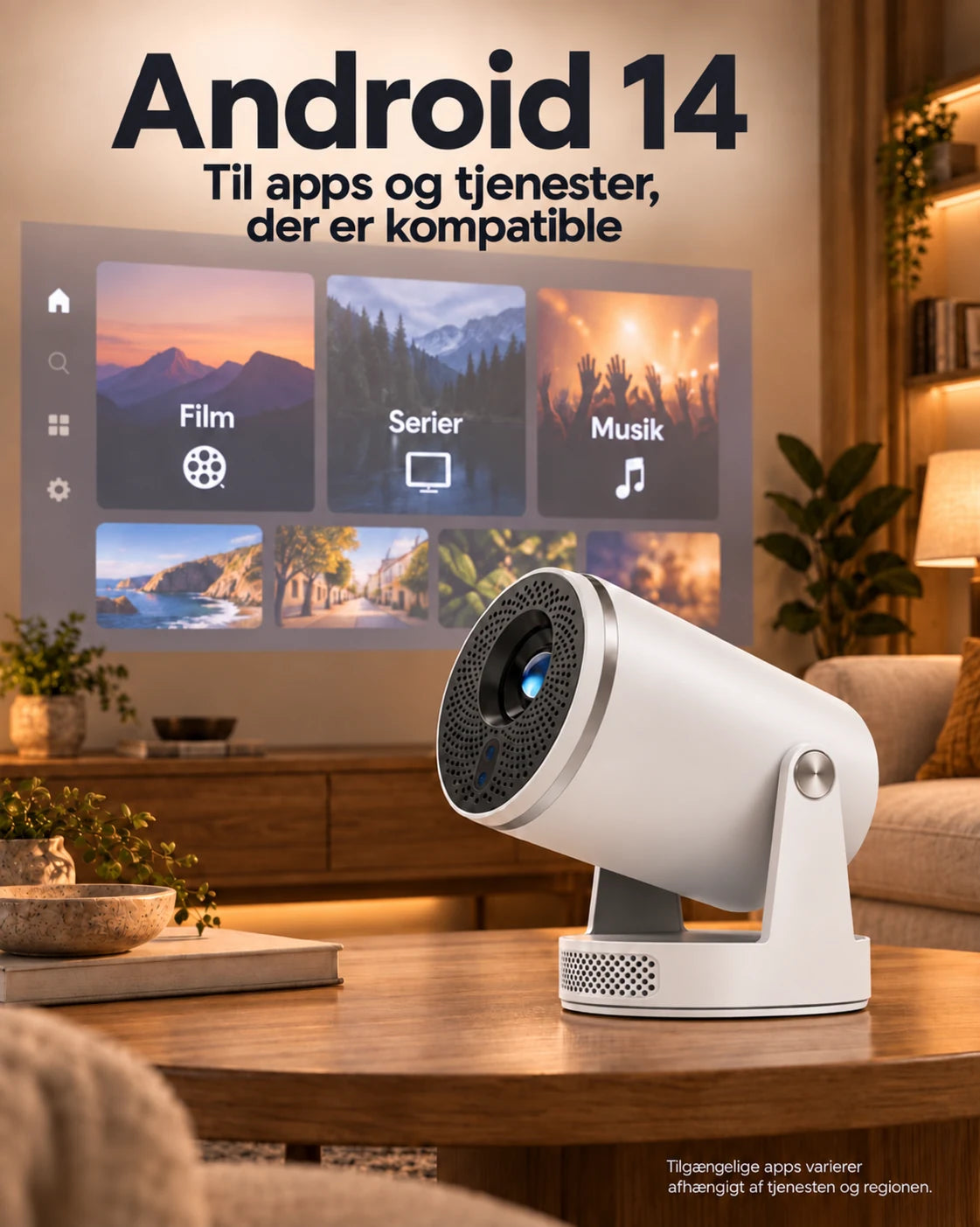 ProjektorLand Luma Pro mini-projektor – 400 ANSI lumen, oprindelig Full HD 1080p, autofokus, Android 14 og Wi-Fi 6