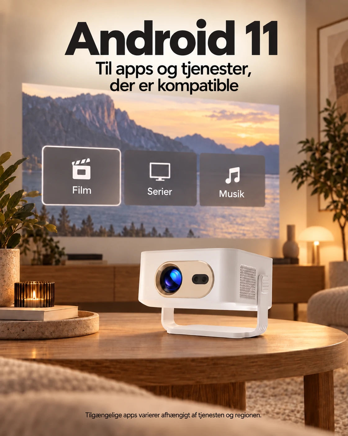 ProjektorLand Vista mini-projektor – 260 ANSI lumen, oprindelig HD 720p, autofokus og Android 11
