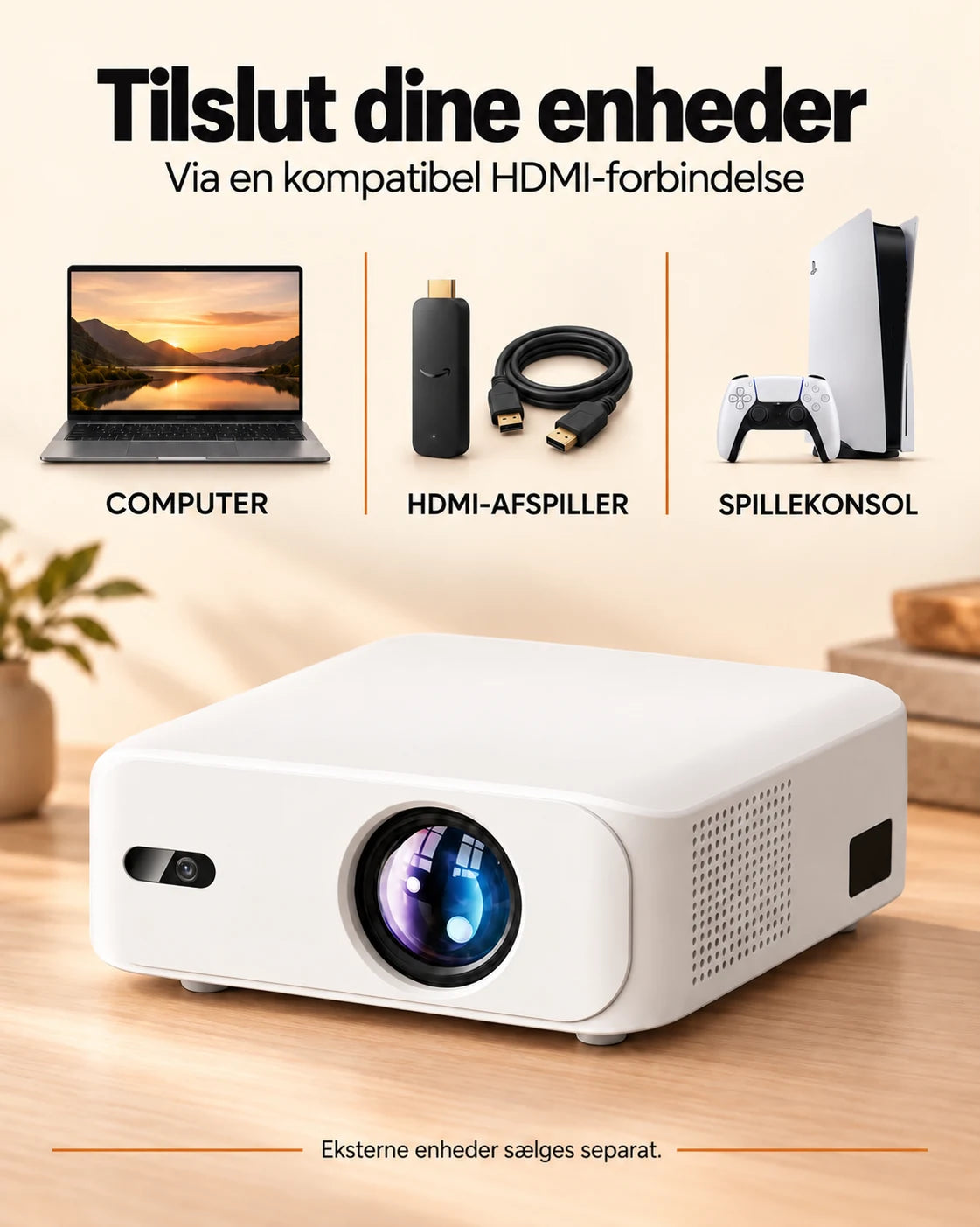 ProjektorLand Horizon projektor – 800 ANSI lumens, oprindelig Full HD 1080p, HDMI, digital keystone og indbygget højtalere