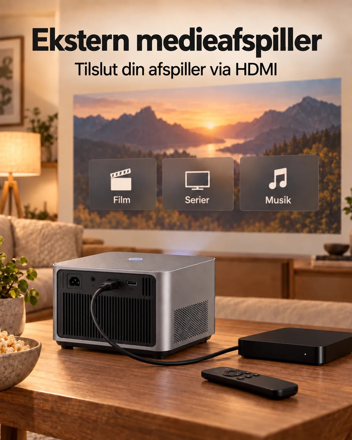 ProjektorLand Grand Cinema projektor – 4K-kompatibel, oprindelig Full HD 1080p, 580 ANSI lumens, HDMI og USB