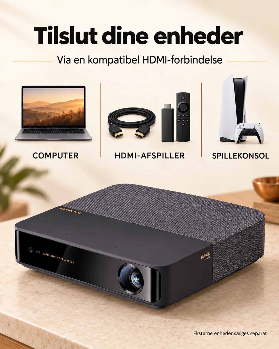 ProjektorLand Aura Laser projektor – 4K UHD-kompatibel, oprindelig Full HD 1080p, 1100 ANSI lumens