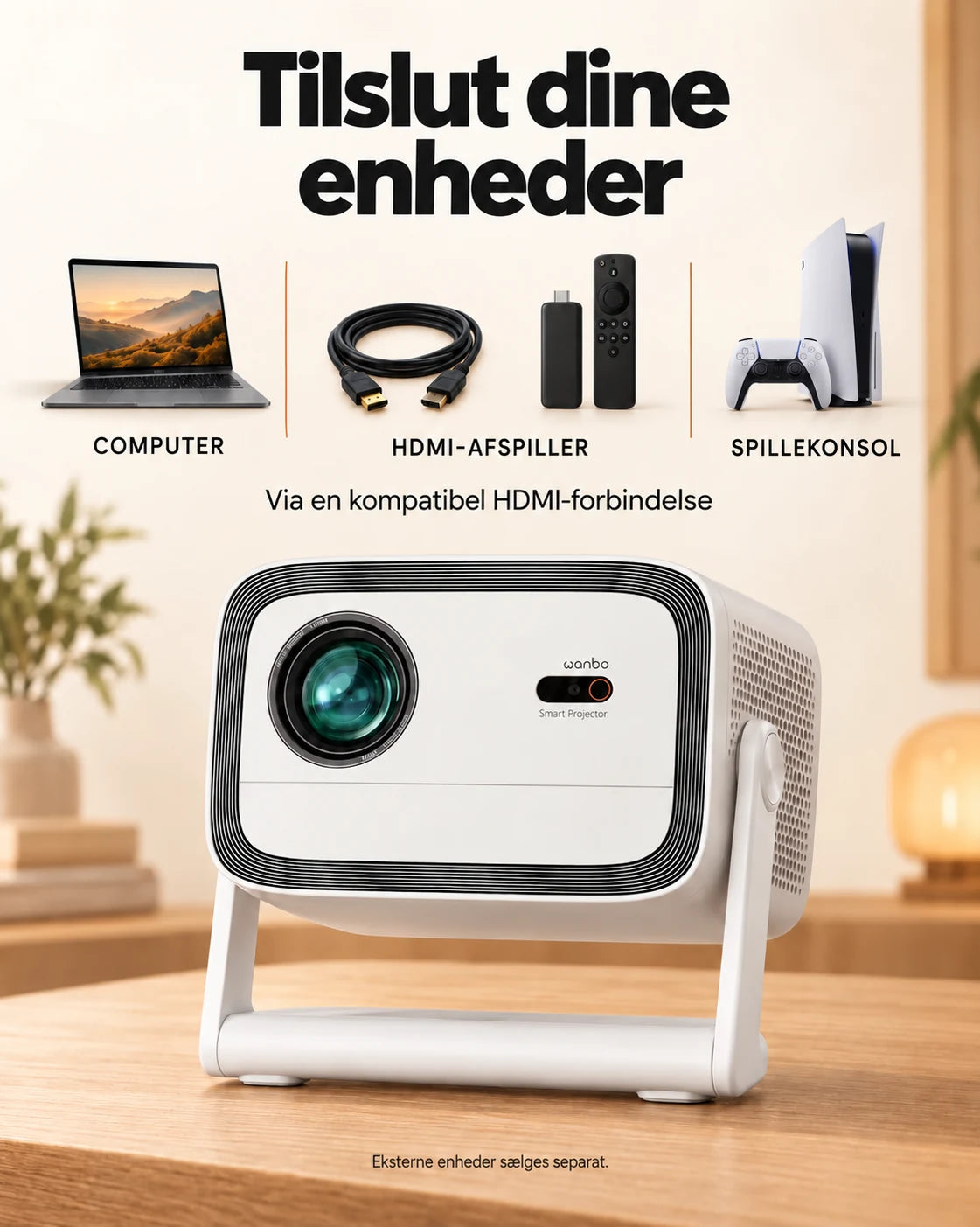 ProjektorLand Panorama-projektor – 900 ANSI lumen, oprindelig Full HD 1080p, Android TV 11, autofokus og 200° justerbar stativ