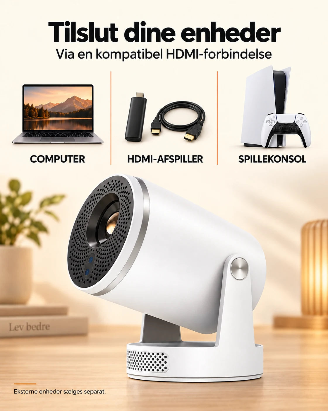 ProjektorLand Luma Pro mini-projektor – 400 ANSI lumen, oprindelig Full HD 1080p, autofokus, Android 14 og Wi-Fi 6