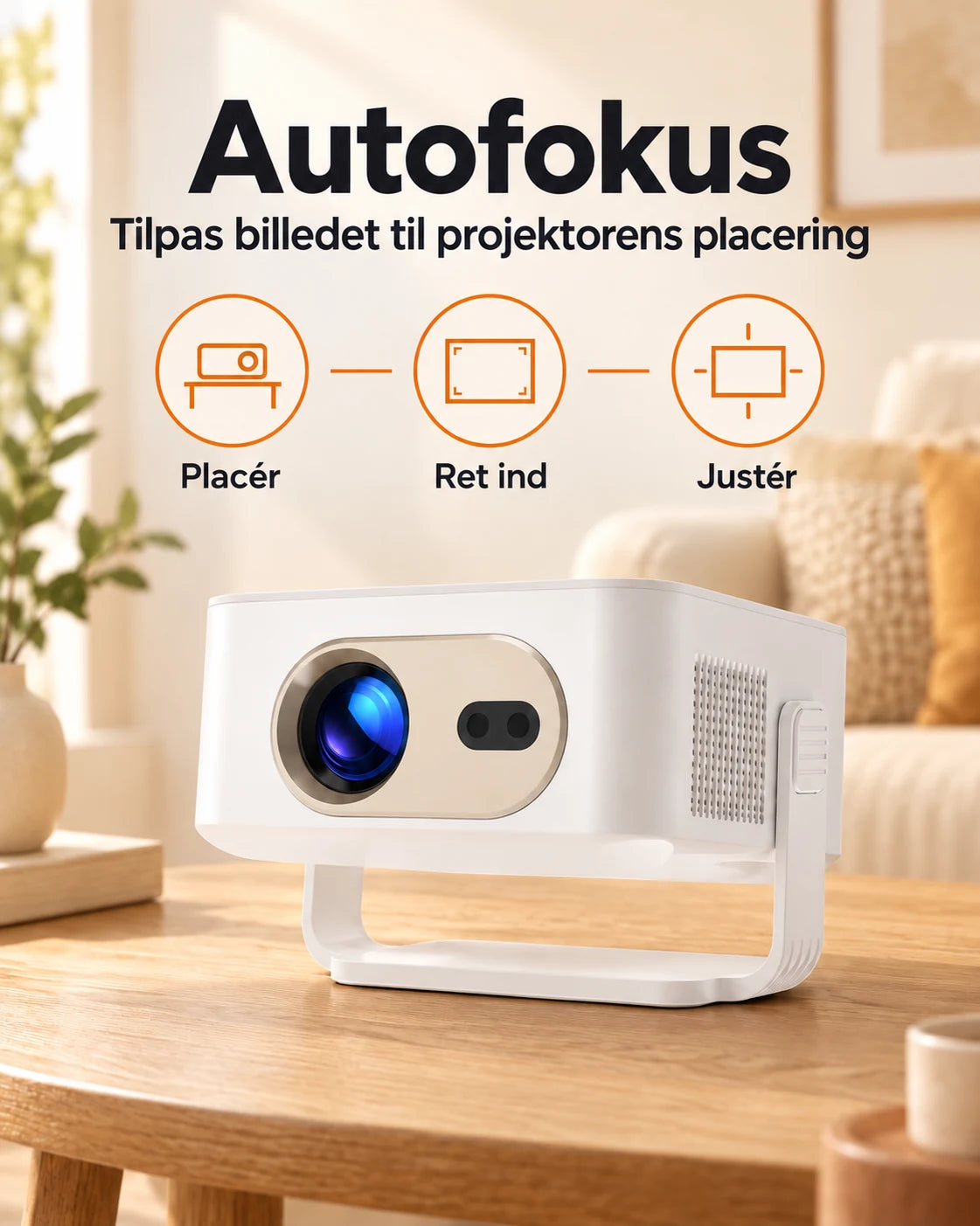 ProjektorLand Vista mini-projektor – 260 ANSI lumen, oprindelig HD 720p, autofokus og Android 11