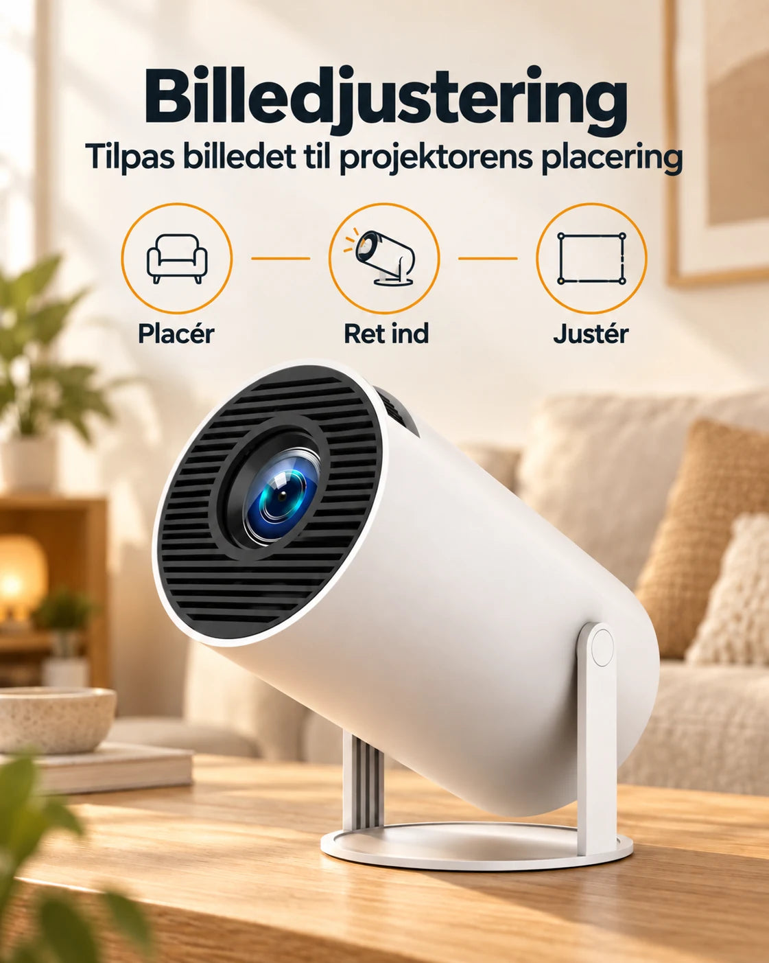 ProjektorLand Luma Compact mini-projektor – 200 ANSI lumen, oprindelig HD 720p, Android 14, Wi-Fi 6 og 5 W højtalere