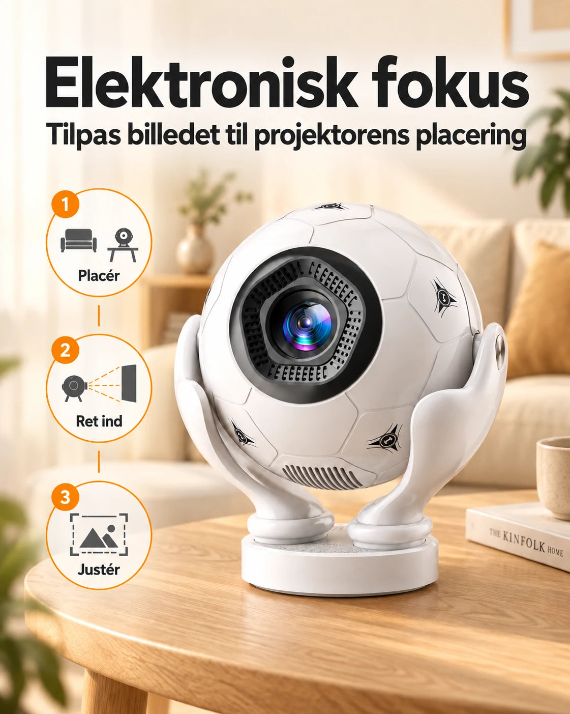 ProjektorLand Orbit Pro mini-projektor – 500 ANSI lumen, oprindelig Full HD 1080p, elektronisk fokus, Android 14 og Wi-Fi 6