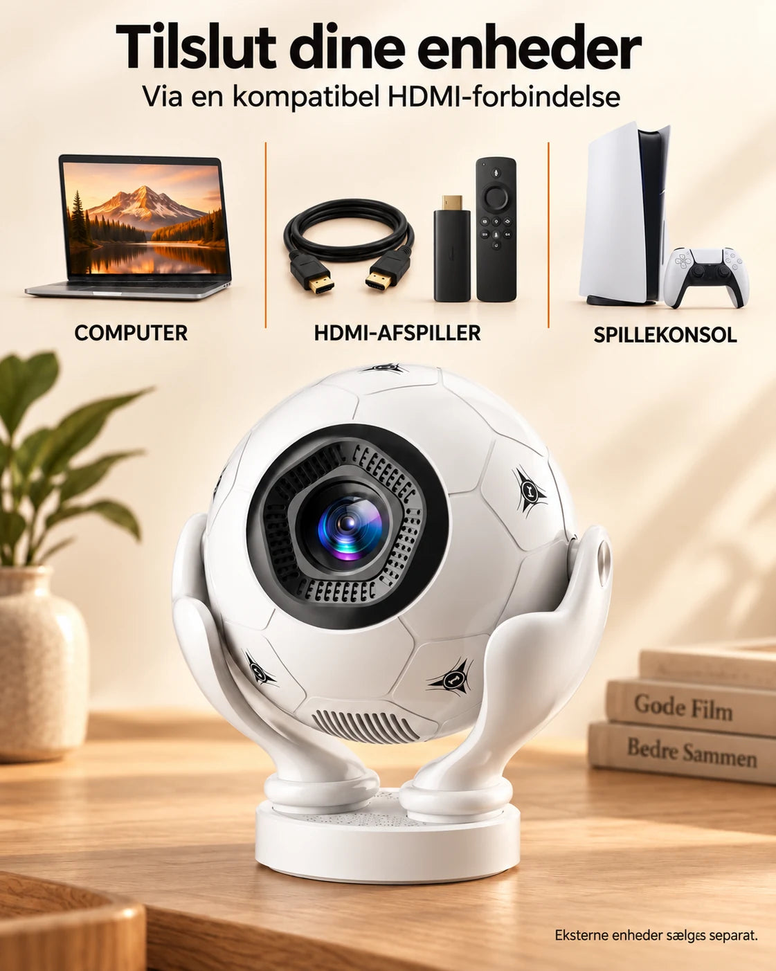 ProjektorLand Orbit Pro mini-projektor – 500 ANSI lumen, oprindelig Full HD 1080p, elektronisk fokus, Android 14 og Wi-Fi 6