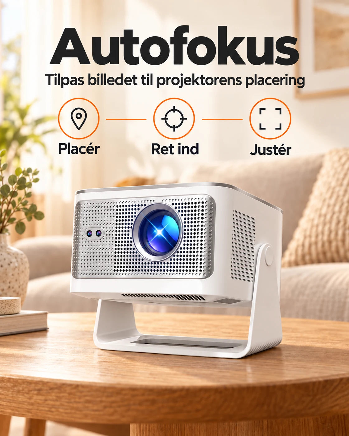 ProjektorLand Horizon Max projektor – 600 ANSI lumens, oprindelig Full HD 1080p, autofokus, Android 14, Wi-Fi 6 og Bluetooth 5.4