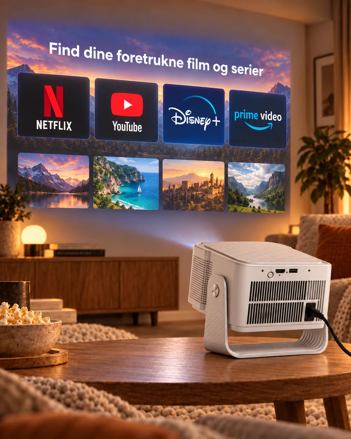 ProjektorLand Horizon Max projektor – 600 ANSI lumens, oprindelig Full HD 1080p, autofokus, Android 14, Wi-Fi 6 og Bluetooth 5.4