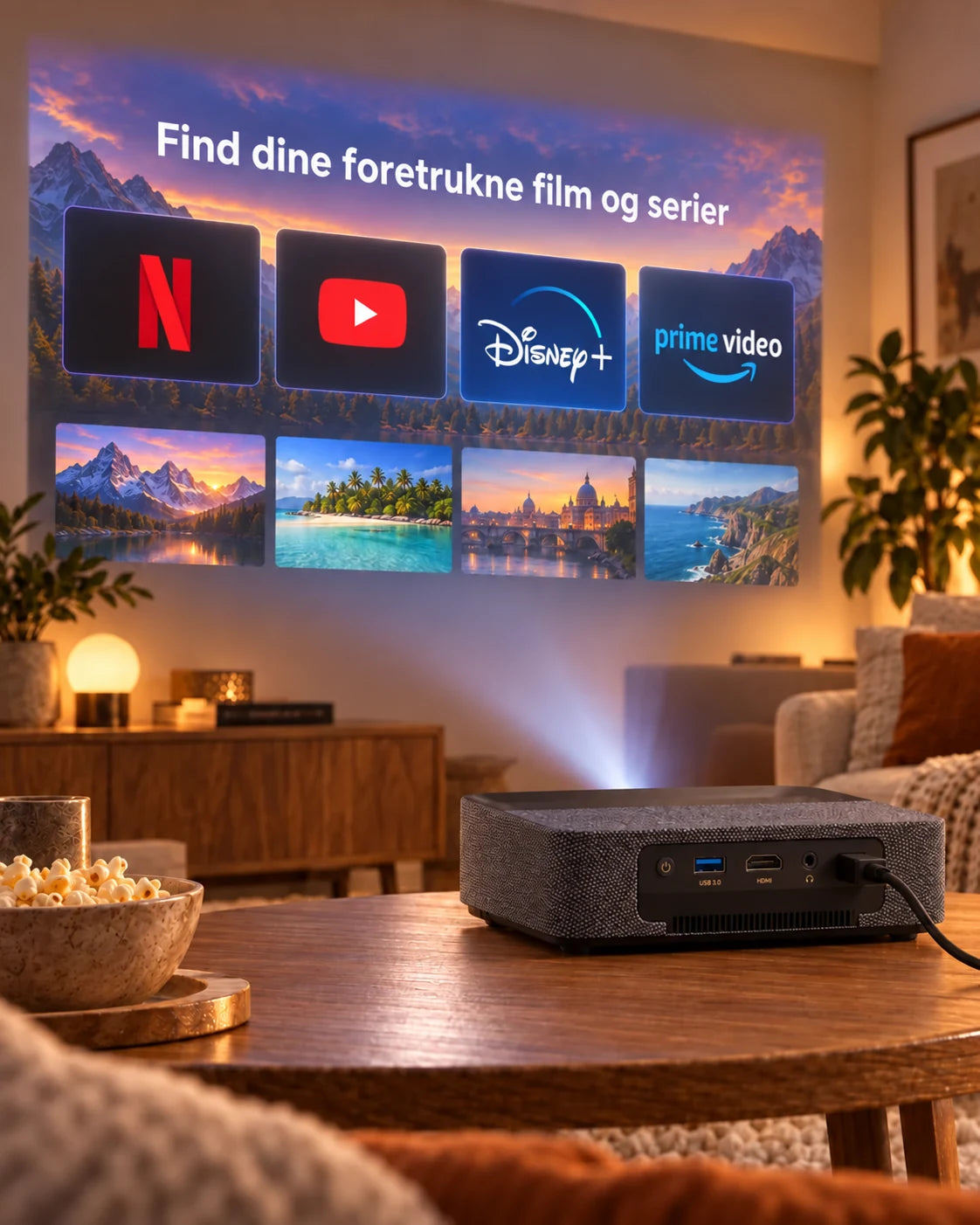 ProjektorLand Aura Laser projektor – 4K UHD-kompatibel, oprindelig Full HD 1080p, 1100 ANSI lumens