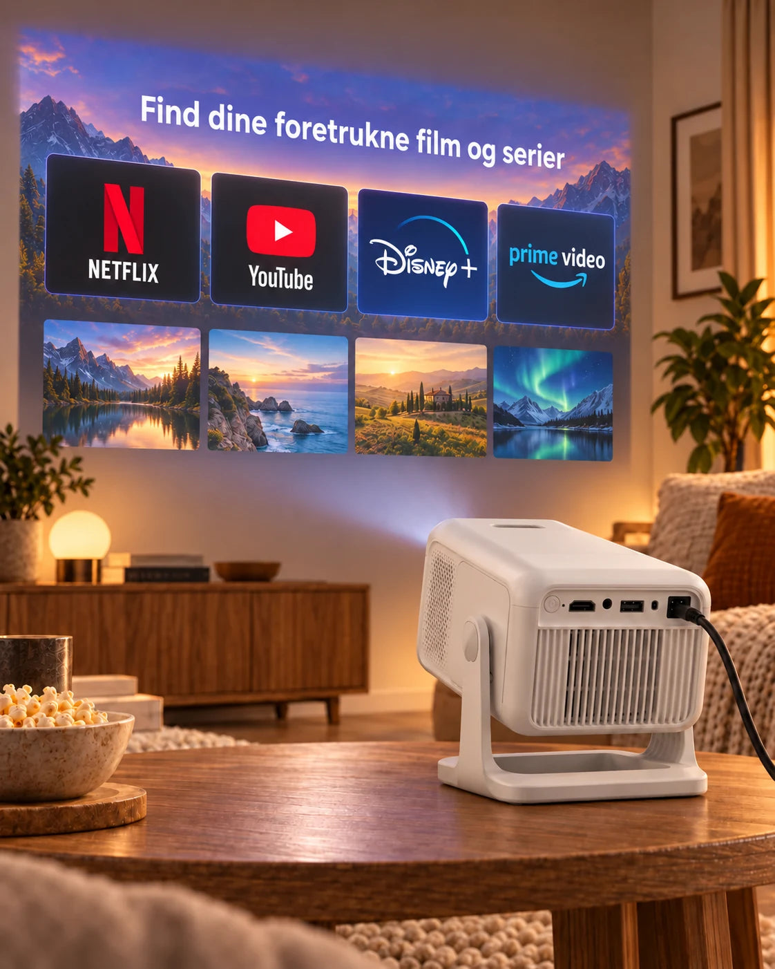 ProjektorLand Nova Plus mini-projektor – 420 ANSI lumen, oprindelig Full HD 1080p, autofokus, Android og Wi-Fi