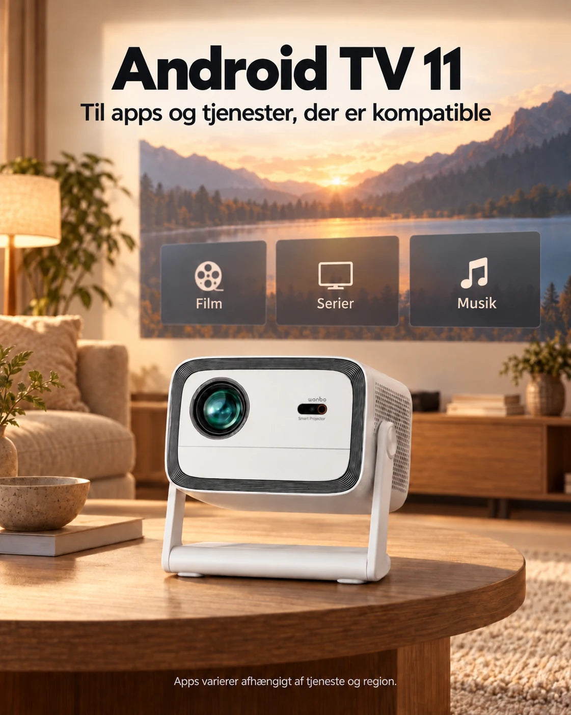 ProjektorLand Panorama-projektor – 900 ANSI lumen, oprindelig Full HD 1080p, Android TV 11, autofokus og 200° justerbar stativ – Produktpresentation 2